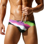 SEOBEAN Men's Camouflage Swim Shorts Low-Waist Quick-Dry with Webbing Straps Fashionable 2026 Triangle Design