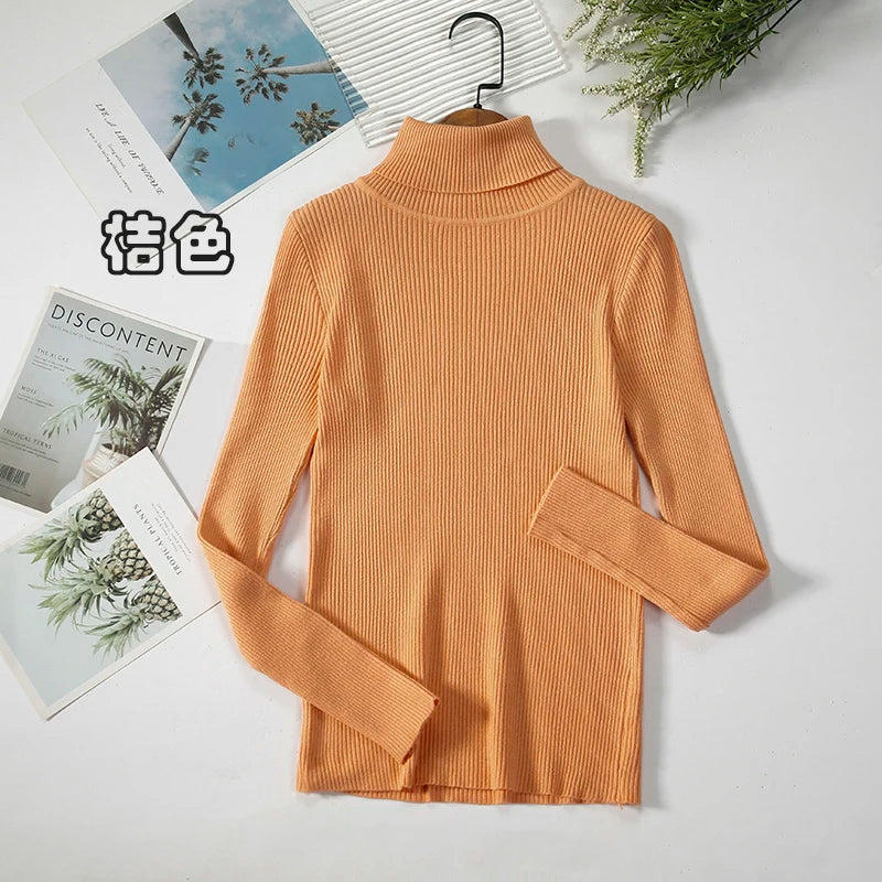 2025 maglione dolcevita da donna semplice pullover moda invernale maglione da donna in maglia elastica top basic femminili neri solidi casual