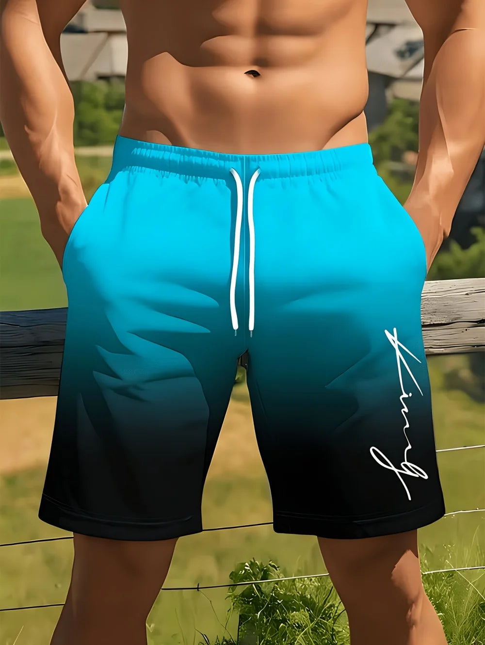 Gradient Color Graphic Men Beach Shorts 3D Print Shorts Casual Fashion Quick-Dry Pants Loose Swim Trunks Vacation Men's Clothes
