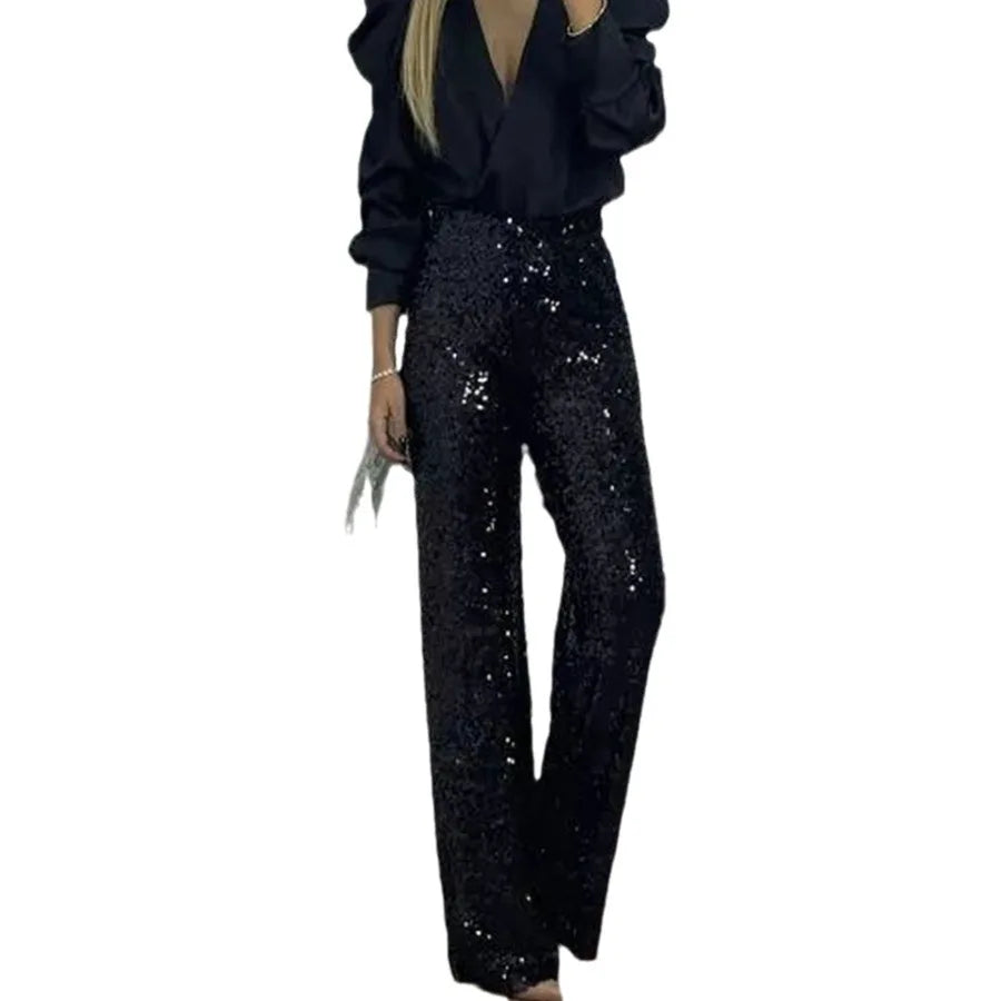 Multicolor Sequin Flared Pants - Women's Slim Fit Party Wear - StepByStepNow