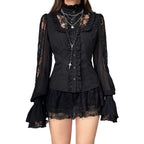 Elegante camicetta ricamata floreale a maniche lunghe con scollo a V Top patchwork in pizzo