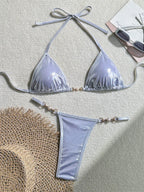 Shiny Pink Micro Bikini 2026 Mujer Women Sexy PU Pearls Push Up Thong Swimsuit Summer Bathing Suit Bandage Holiday Swimwear