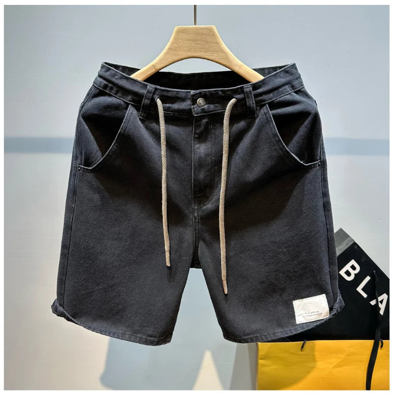 2026 Mens Straight Leg Blue Denim Shorts Summer Casual Five Inch Beach Shorts Thin Lightweight Y2K Vintage Japanese Relaxed Fit