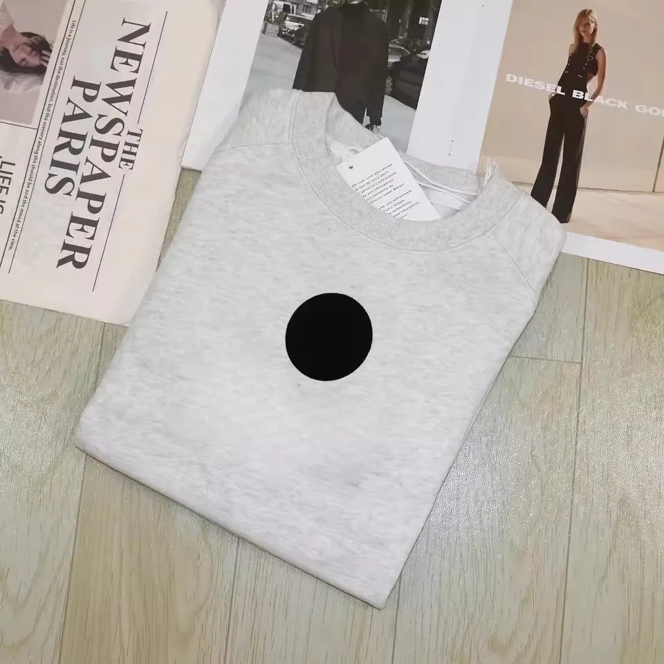 Felpa grigia in cotone 100% donna manica lunga girocollo dettagli floccati felpa autunno inverno manica lunga donna