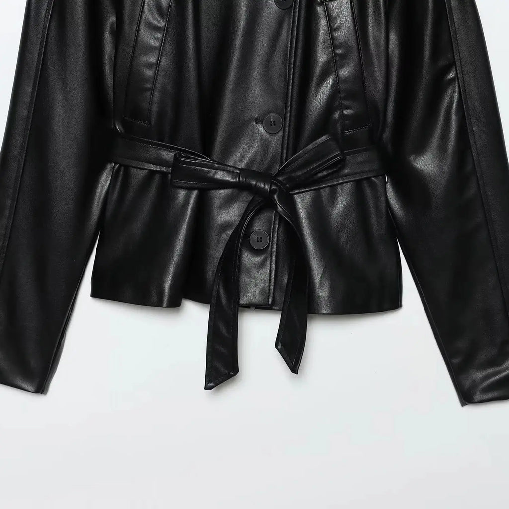 DiYiG DONNA 2025 Autunno Nuova Moda Imitazione Pelle Effetto Giacca Retro Manica Lunga Joker Cintura Giacca Della Tuta Sportiva Mujer