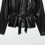 DiYiG DONNA 2025 Autunno Nuova Moda Imitazione Pelle Effetto Giacca Retro Manica Lunga Joker Cintura Giacca Della Tuta Sportiva Mujer