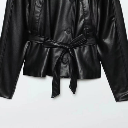 DiYiG DONNA 2025 Autunno Nuova Moda Imitazione Pelle Effetto Giacca Retro Manica Lunga Joker Cintura Giacca Della Tuta Sportiva Mujer