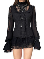 Elegante camicetta ricamata floreale a maniche lunghe con scollo a V Top patchwork in pizzo