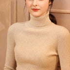 2025 maglione dolcevita da donna semplice pullover moda invernale maglione da donna in maglia elastica top basic femminili neri solidi casual