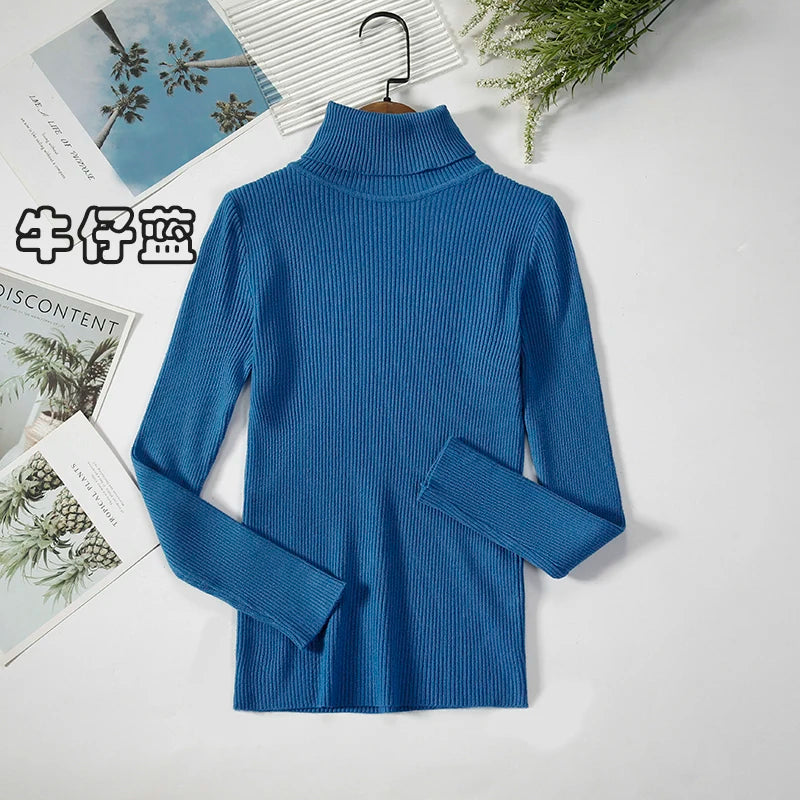 2025 maglione dolcevita da donna semplice pullover moda invernale maglione da donna in maglia elastica top basic femminili neri solidi casual