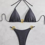 2026 new style boxer shorts mesh three-piece women's swimsuit neck lace-up bikini set