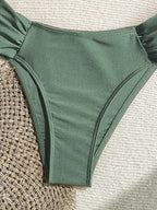 Women's 2026 New Sexy Shell Metal Button Bikini Set Solid Color Push Up Halter Two Piece Swimwear Summer Beach Bathing Suit