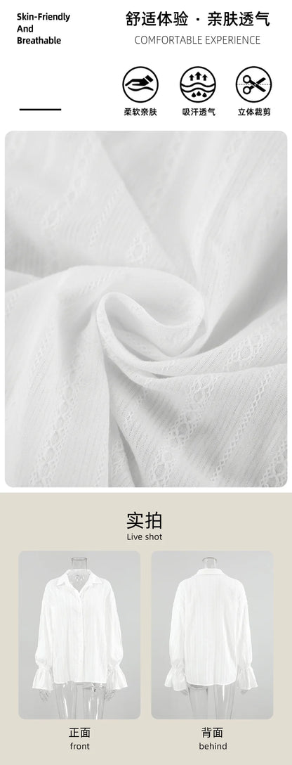 Camicia con risvolto in puro cotone jacquard francese