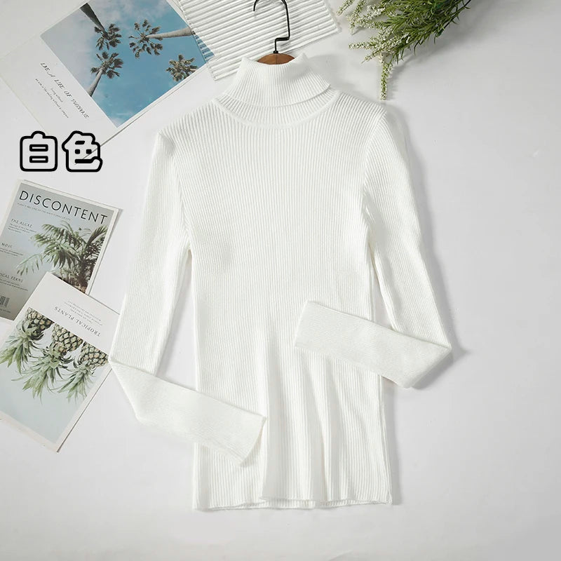 2025 maglione dolcevita da donna semplice pullover moda invernale maglione da donna in maglia elastica top basic femminili neri solidi casual