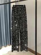 Women's Sparkly Gold Sequin Wide Leg Pants - High Waist Fit