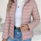 Women's Autumn Loose Winter Lightweight Warm Solid Color Coat - Elegant Fashion Versatile Beautiful Jacket - Stand Collar Zipper Long Sleeve - Casual Padded Overcoat Winter Clothing - Halloween Christmas Gift