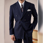 Abito da uomo per banchetto da sposo a righe blu navy Abito doppiopetto di alta qualità 2 pezzi Abito da festa di nozze Costume sottile Homme Mariage - StepByStepNow