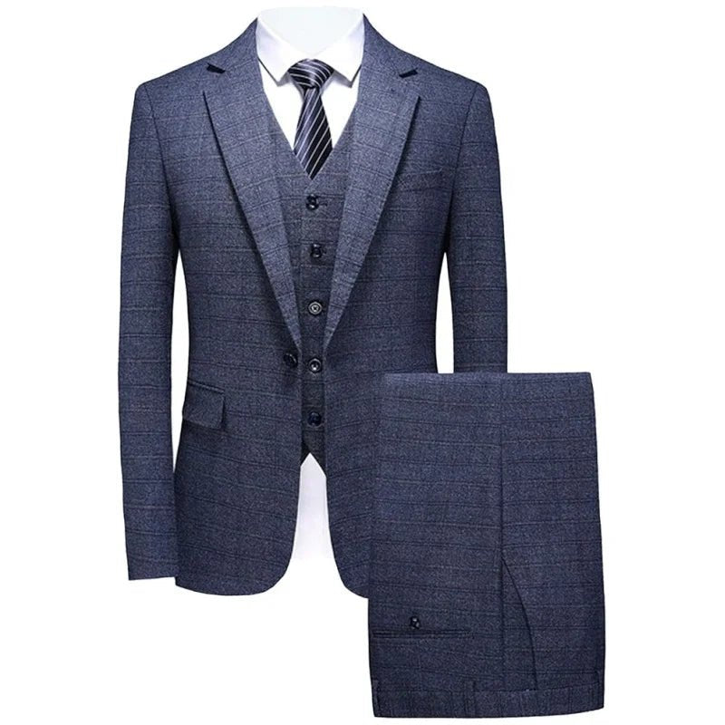Abito slim fit in 3 pezzi a quadretti da uomo | Set smoking da sposo casual (giacca + gilet + pantaloni) per bottoni funzionali matrimonio/ballo/festa - StepByStepNow