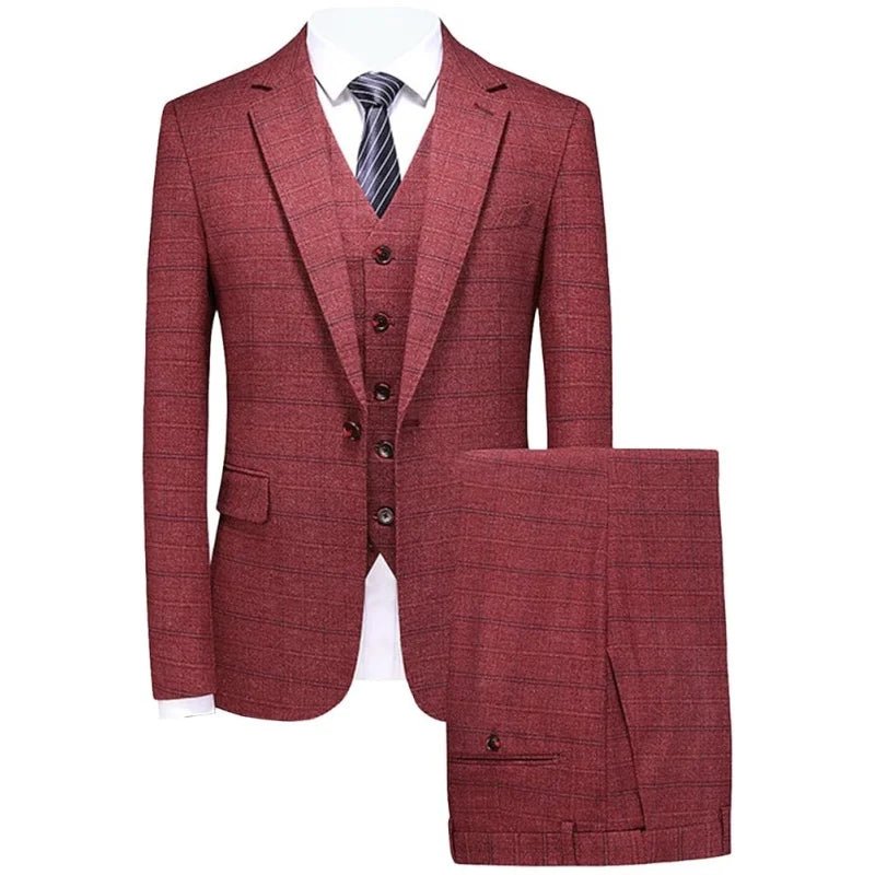 Abito slim fit in 3 pezzi a quadretti da uomo | Set smoking da sposo casual (giacca + gilet + pantaloni) per bottoni funzionali matrimonio/ballo/festa - StepByStepNow