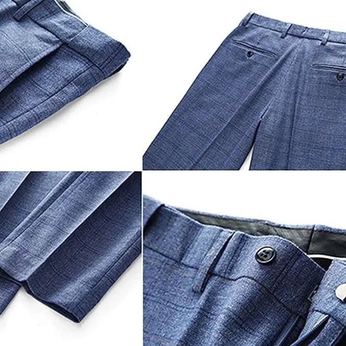 Abito slim fit in 3 pezzi a quadretti da uomo | Set smoking da sposo casual (giacca + gilet + pantaloni) per bottoni funzionali matrimonio/ballo/festa - StepByStepNow