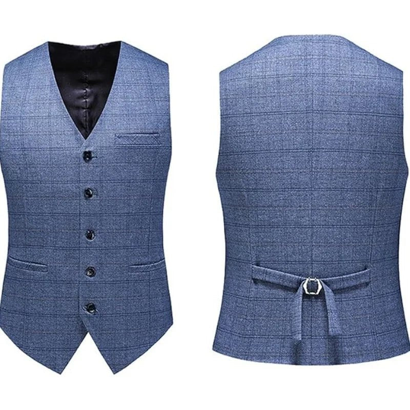Abito slim fit in 3 pezzi a quadretti da uomo | Set smoking da sposo casual (giacca + gilet + pantaloni) per bottoni funzionali matrimonio/ballo/festa - StepByStepNow