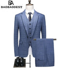 Abito slim fit in 3 pezzi a quadretti da uomo | Set smoking da sposo casual (giacca + gilet + pantaloni) per bottoni funzionali matrimonio/ballo/festa - StepByStepNow