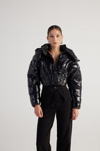 Aida Black Puffer Hooded Jacket - StepByStep