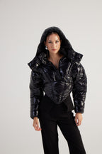 Aida Black Puffer Hooded Jacket - StepByStep