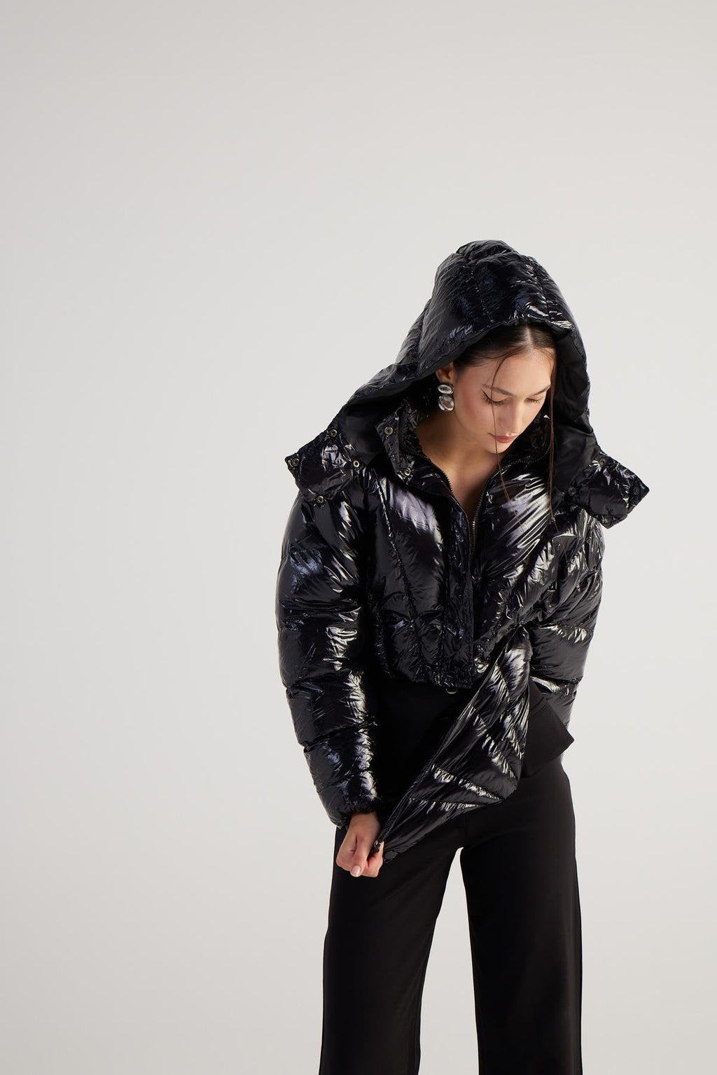 Aida Black Puffer Hooded Jacket - StepByStep