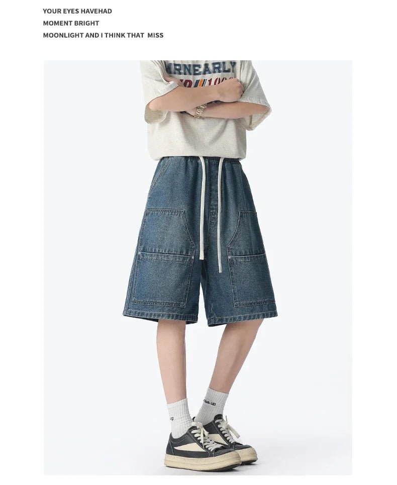 American Street "Rivet" Denim Shorts – Loose Hip - Hop Five - Quarter Pants - StepByStepNow
