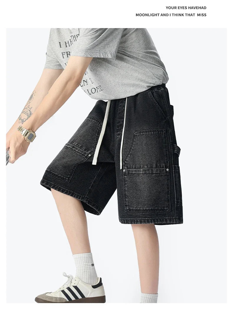 American Street "Rivet" Denim Shorts – Loose Hip - Hop Five - Quarter Pants - StepByStepNow