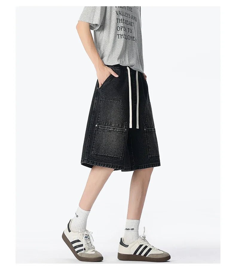 American Street "Rivet" Denim Shorts – Loose Hip - Hop Five - Quarter Pants - StepByStepNow