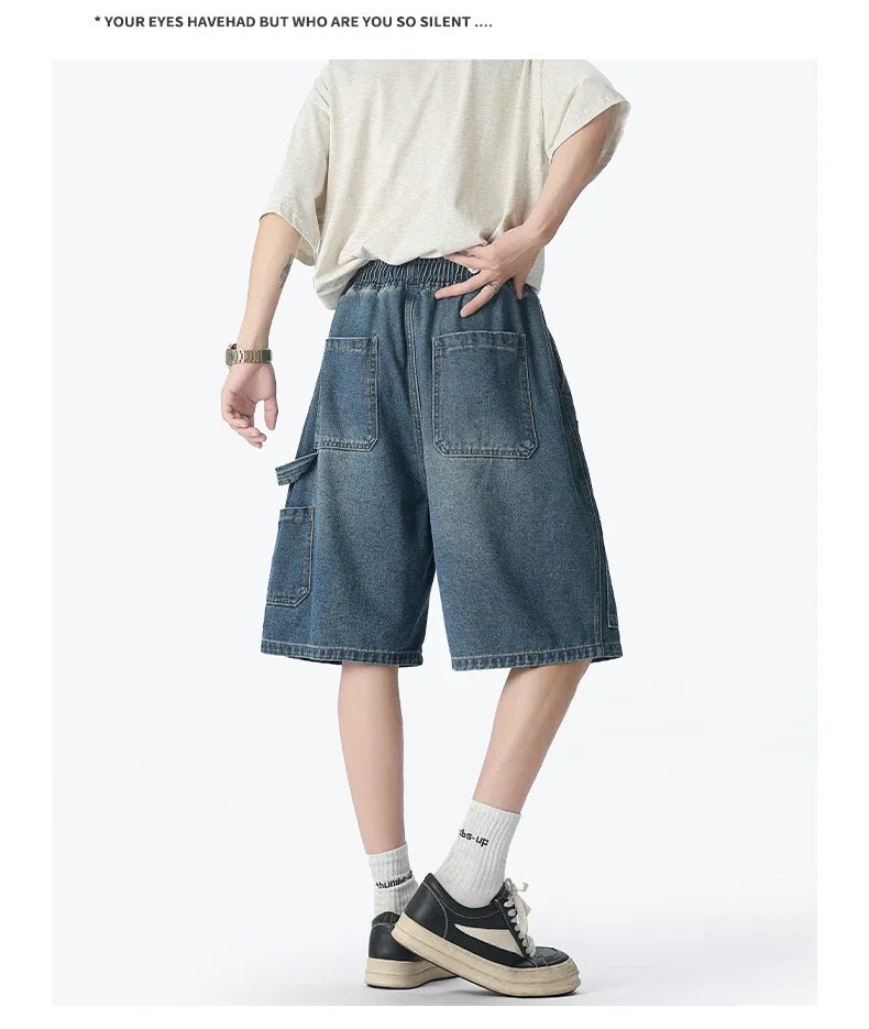 American Street "Rivet" Denim Shorts – Loose Hip - Hop Five - Quarter Pants - StepByStepNow