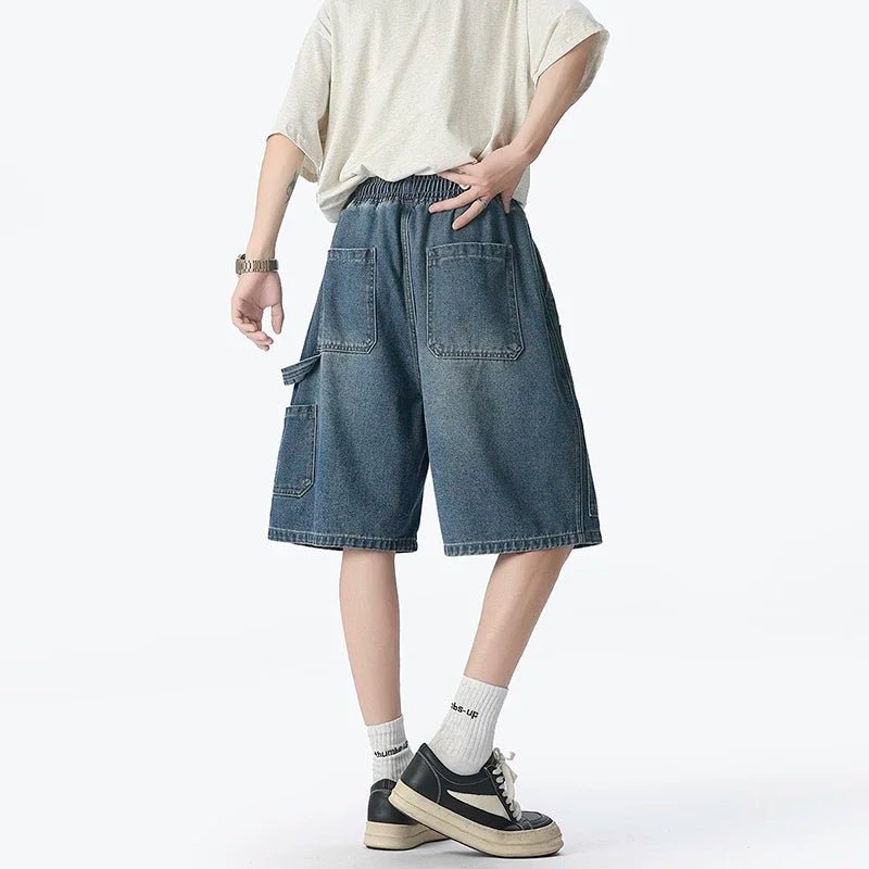 American Street "Rivet" Denim Shorts – Loose Hip - Hop Five - Quarter Pants - StepByStepNow