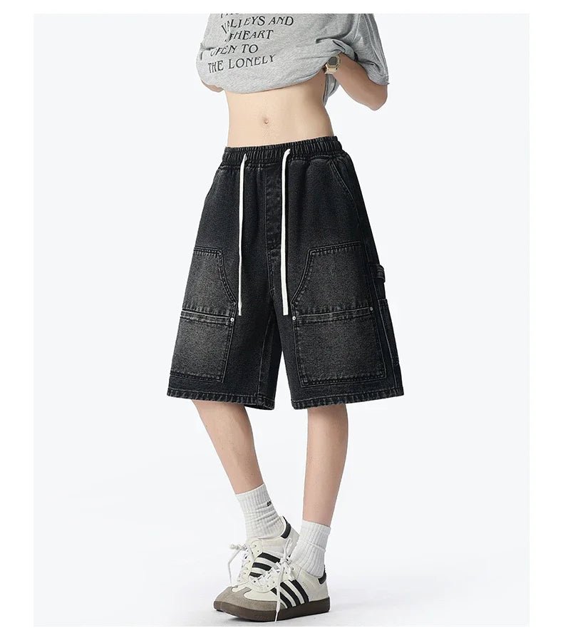 American Street "Rivet" Denim Shorts – Loose Hip - Hop Five - Quarter Pants - StepByStepNow