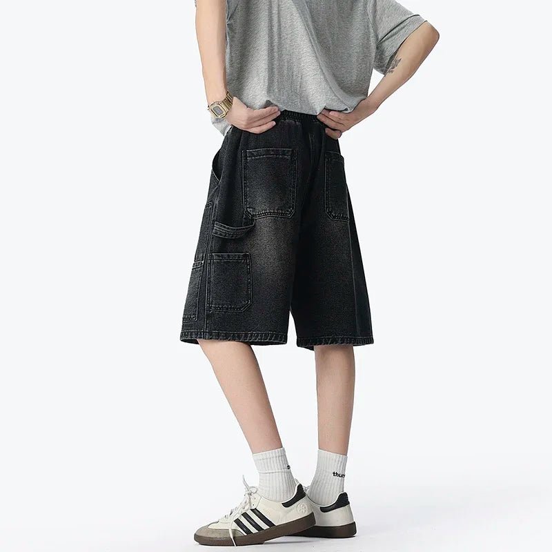 American Street "Rivet" Denim Shorts – Loose Hip - Hop Five - Quarter Pants - StepByStepNow