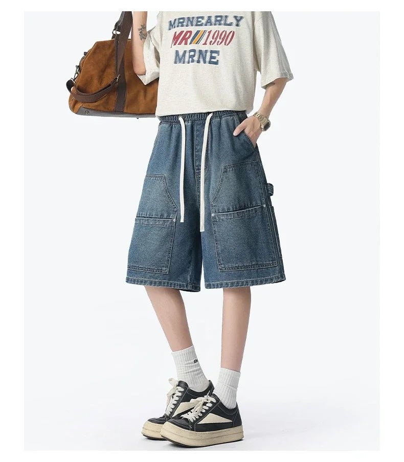American Street "Rivet" Denim Shorts – Loose Hip - Hop Five - Quarter Pants - StepByStepNow