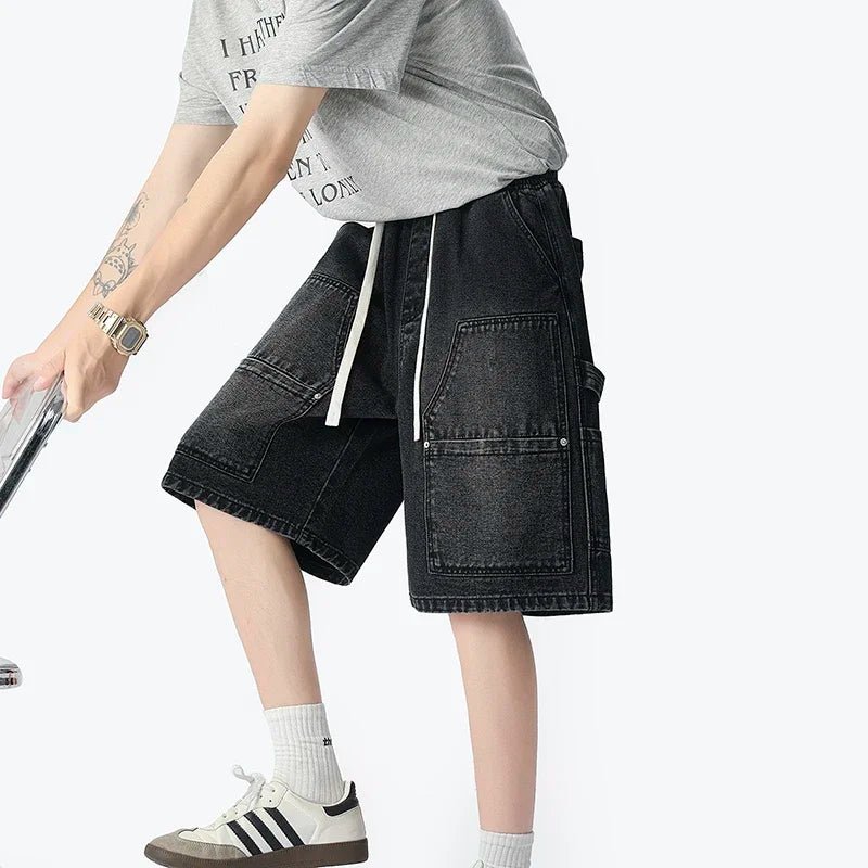 American Street "Rivet" Denim Shorts – Loose Hip - Hop Five - Quarter Pants - StepByStepNow