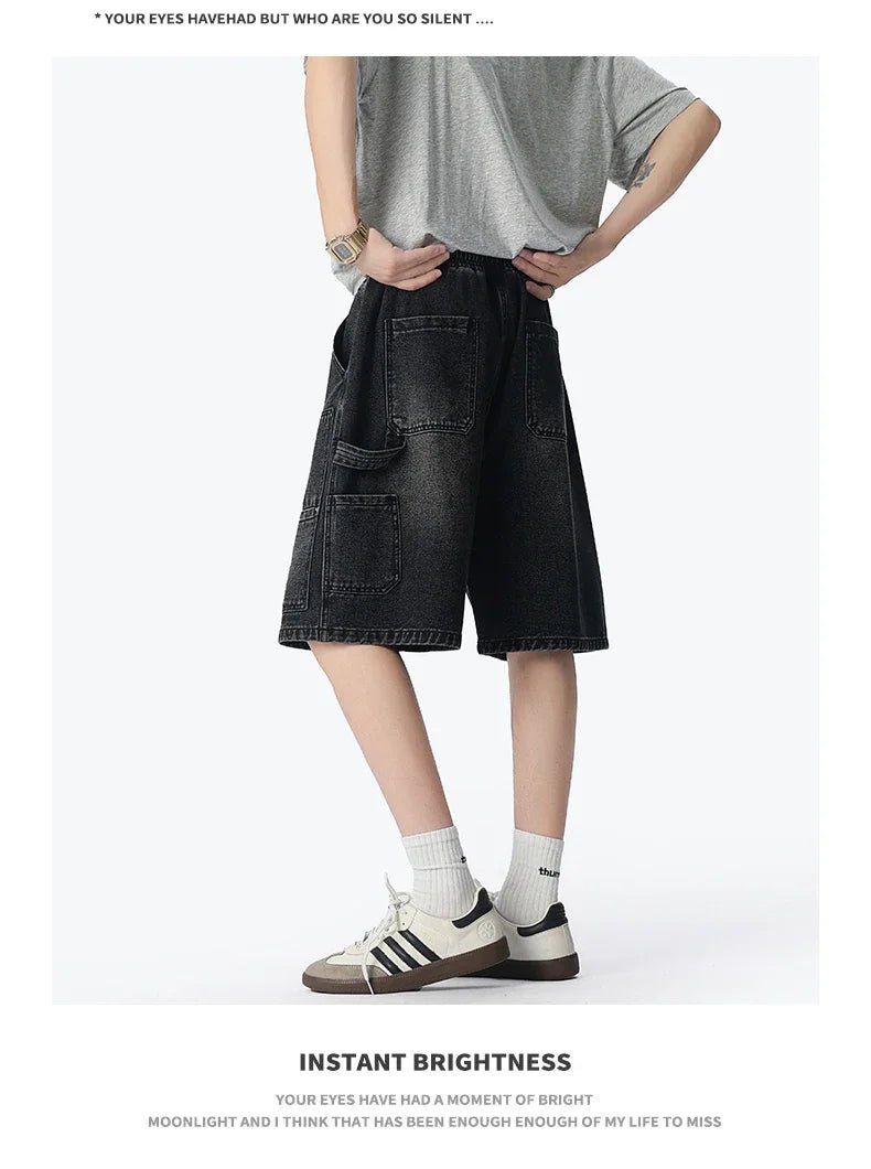 American Street "Rivet" Denim Shorts – Loose Hip - Hop Five - Quarter Pants - StepByStepNow