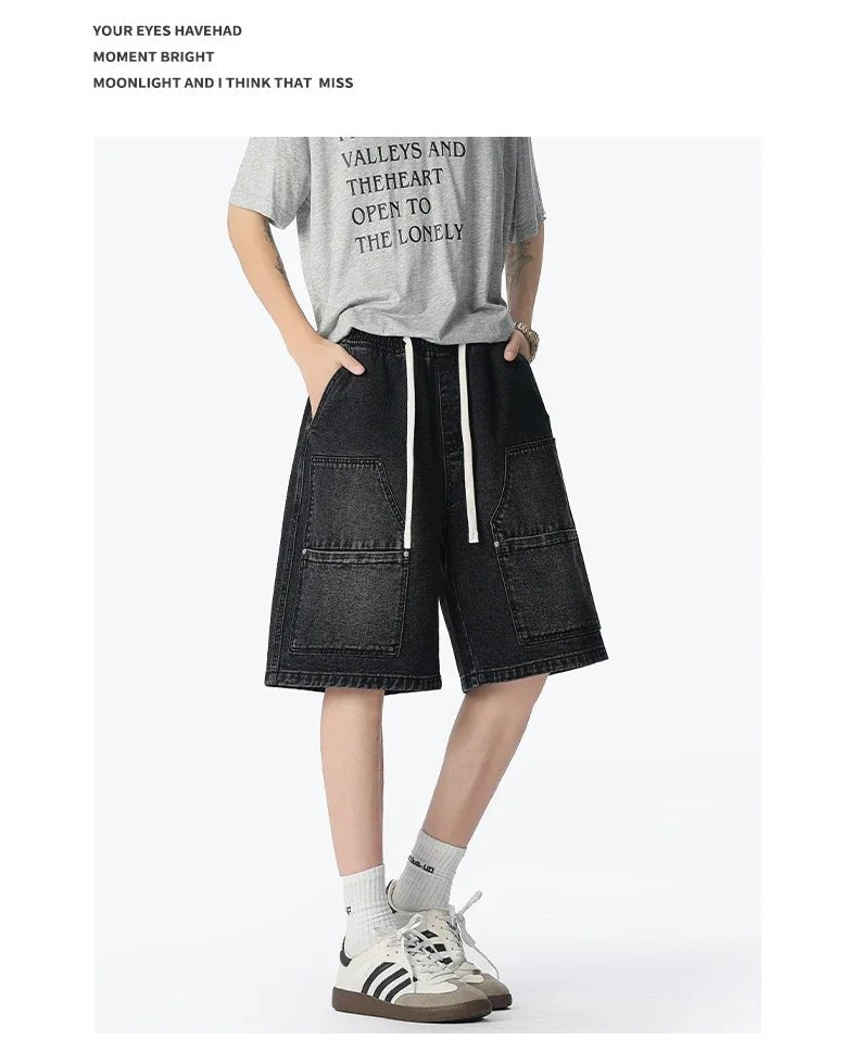 American Street "Rivet" Denim Shorts – Loose Hip - Hop Five - Quarter Pants - StepByStepNow