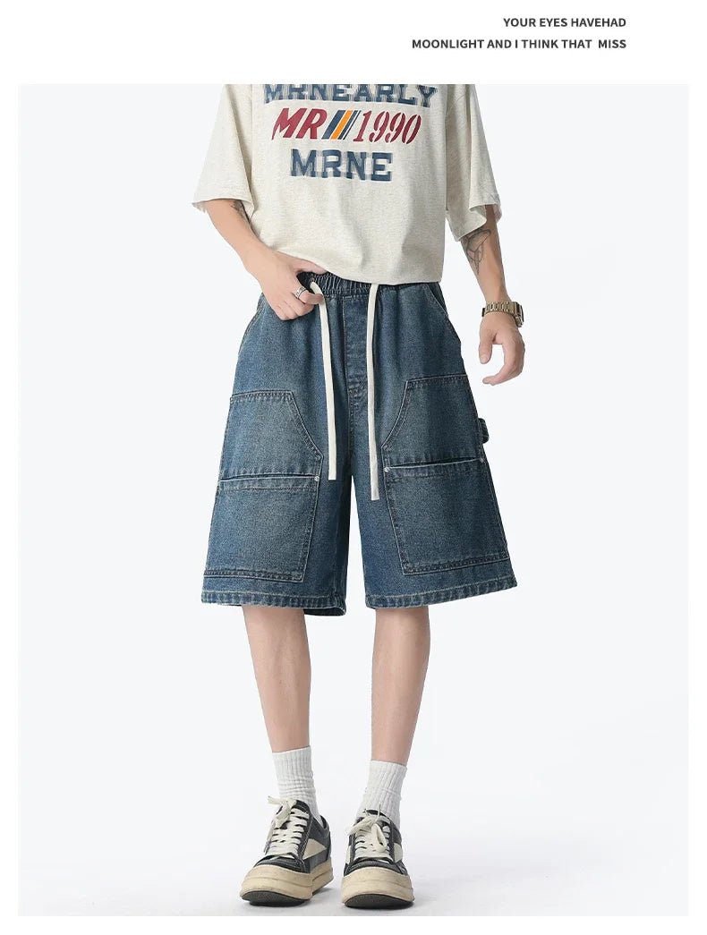 American Street "Rivet" Denim Shorts – Loose Hip - Hop Five - Quarter Pants - StepByStepNow