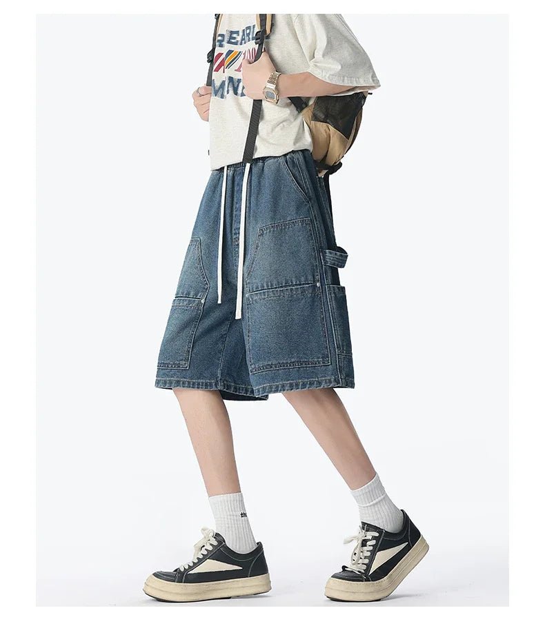 American Street "Rivet" Denim Shorts – Loose Hip - Hop Five - Quarter Pants - StepByStepNow