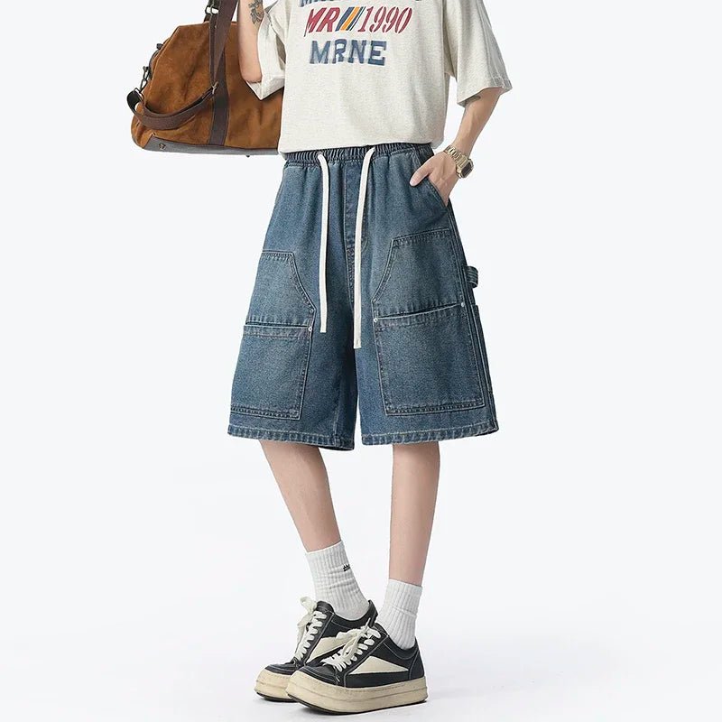 American Street "Rivet" Denim Shorts – Loose Hip - Hop Five - Quarter Pants - StepByStepNow