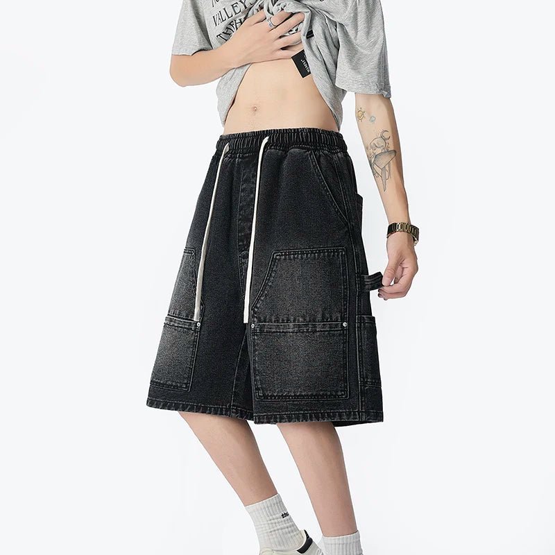 American Street "Rivet" Denim Shorts – Loose Hip - Hop Five - Quarter Pants - StepByStepNow