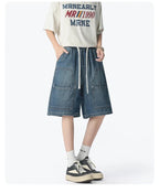 American Street "Rivet" Denim Shorts – Loose Hip - Hop Five - Quarter Pants - StepByStepNow