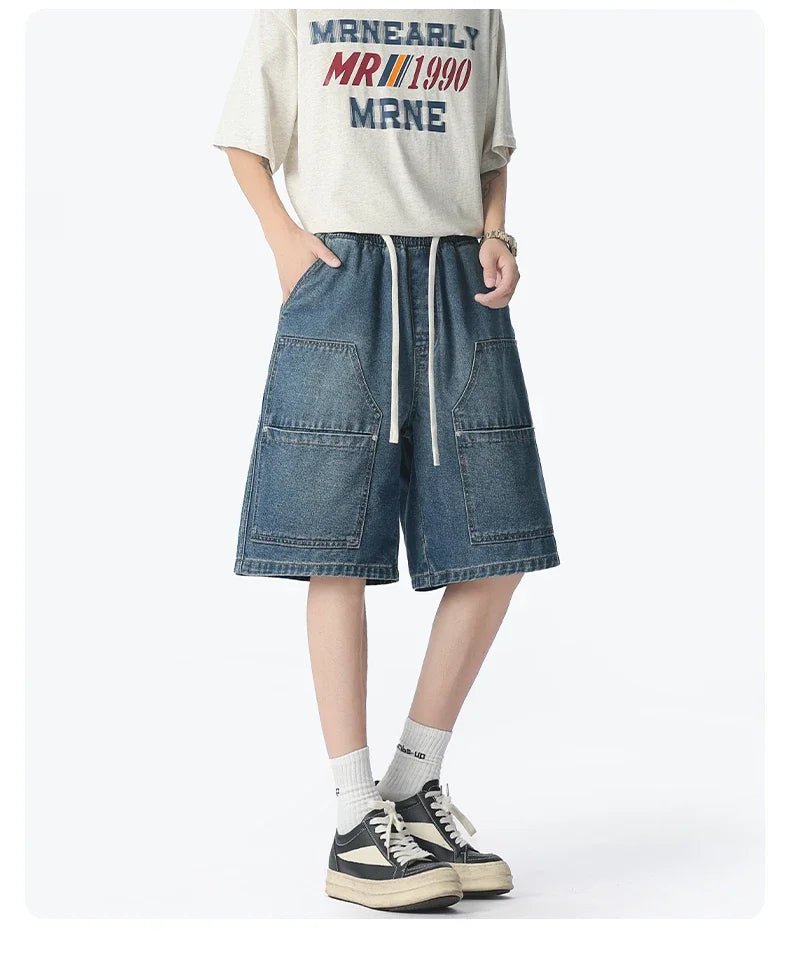 American Street "Rivet" Denim Shorts – Loose Hip - Hop Five - Quarter Pants - StepByStepNow