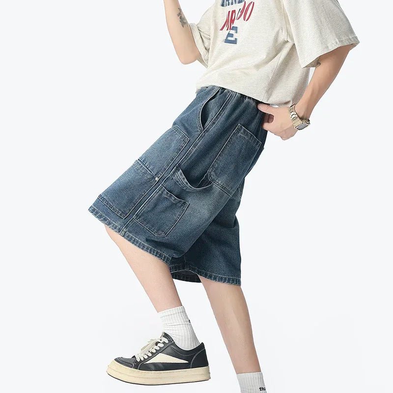 American Street "Rivet" Denim Shorts – Loose Hip - Hop Five - Quarter Pants - StepByStepNow
