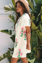 Apricot Floral Summer Mini Dress - StepByStep