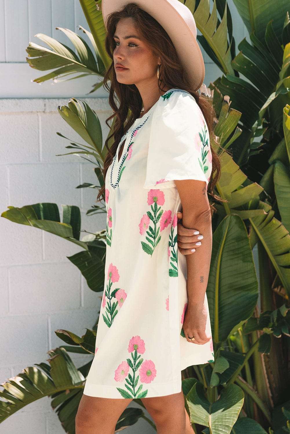 Apricot Floral Summer Mini Dress - StepByStep