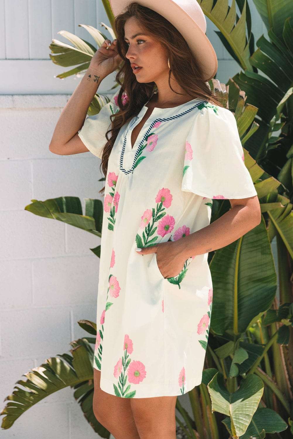 Apricot Floral Summer Mini Dress - StepByStep